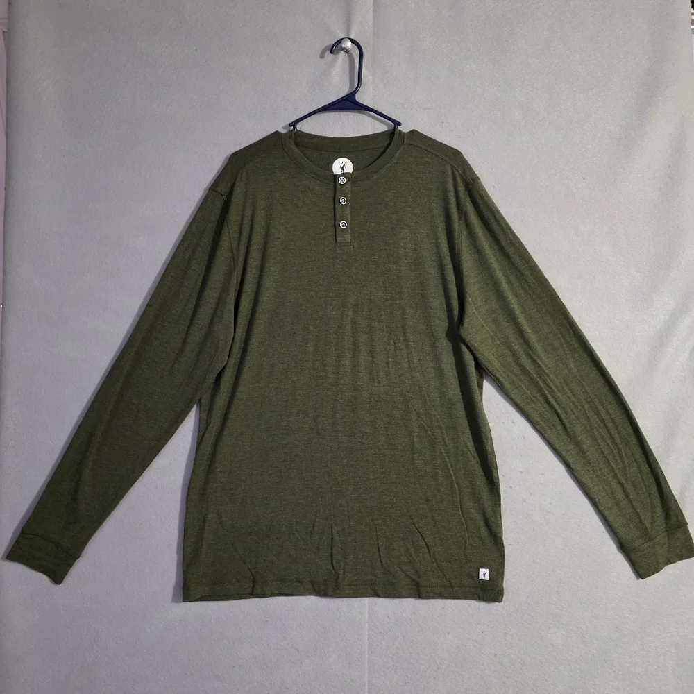 NWOT Toes On The Nose Mens Green Heathered Henley Long Sleeve Shirt Size Large - Picture 1 of 10
